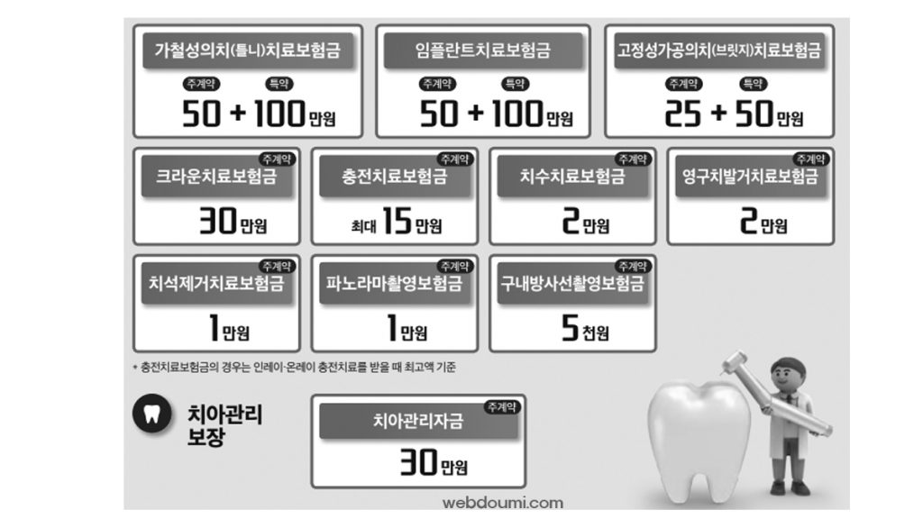우체국 치아보험 보장별 보험금액